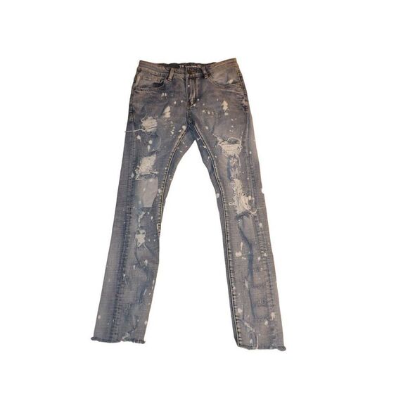 Crysp Denim Jeans Men Sz 28 Blue Distressed Frayed Straight Leg Workwear - Picture 2 of 8